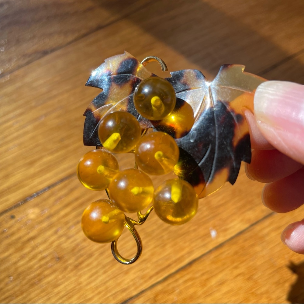 Acrylic Leaf with Grapes Pin